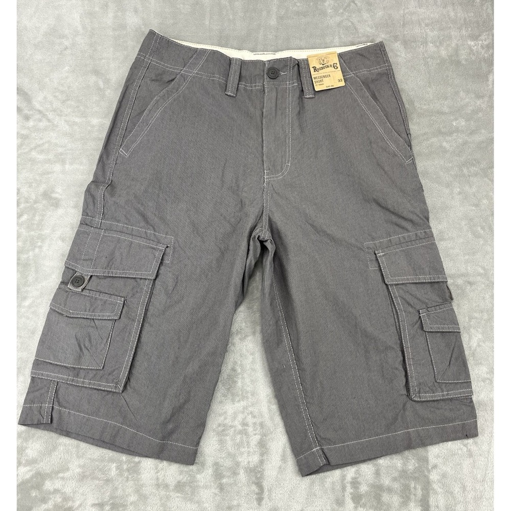 Roebuck & Co Cargo Short Men 32 Gray Striped Bermuda Messenger Flap Back Pocket
